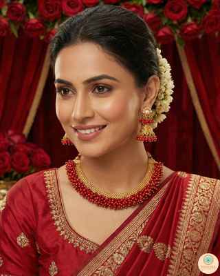 RANG-DE Pearl Necklace Set (Necklace, Earrings) - Red