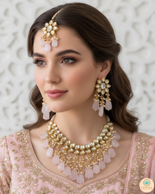 MISHA Kundan Necklace Set (Baby Pink)