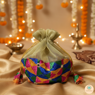 1 Multi-Purpose DORI RUMAL (Potli Bag, Gift Bag, Traditional Thaal Cover - Perfect for: Engagement Ceremony, Indian Wedding, Shagan Ceremony, Chunni Charhana, Bridal Shower, Baby Shower, Maiyan, Weddings, Favors, Shaadi, Walima)