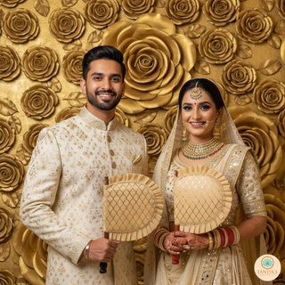 Golden Cross Stripes Punjabi Pakhi (Hand Fans) - Pack of 2
