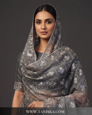 The Jashn-e-Bagh | Hand-Embroidered Dholi Phulkari Dupatta