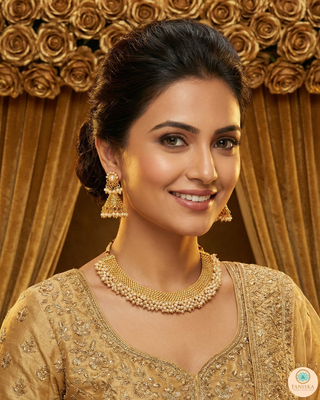 RANG-DE Pearl Necklace Set (Necklace, Earrings) - Golden