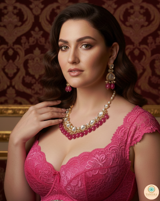 MEEREN Kundan Choker Necklace Set (Hot Pink)