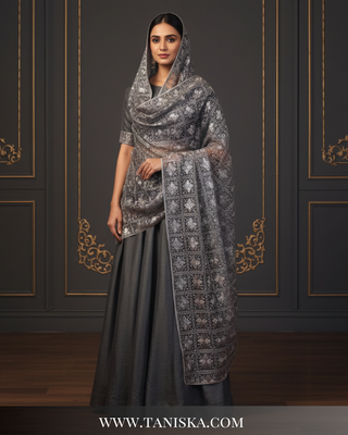 The Jashn-e-Bagh | Hand-Embroidered Dholi Phulkari Dupatta