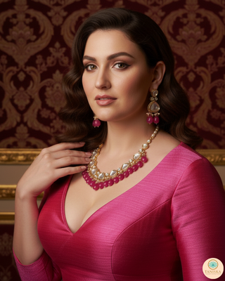 MEEREN Kundan Choker Necklace Set (Hot Pink)