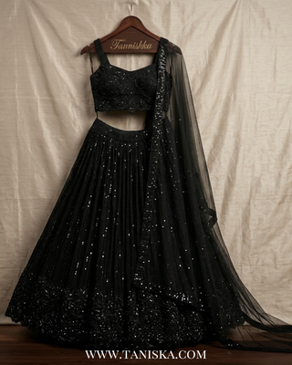 Midnight Sequin Embroidered Georgette Lehenga