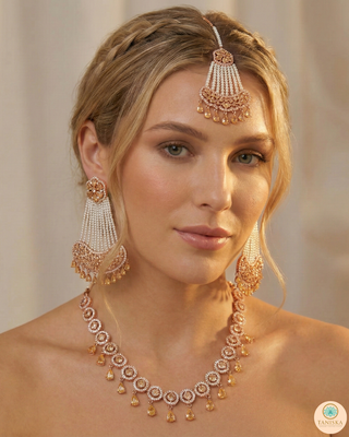 American Diamond Style Necklace Set - Rose Gold