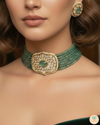 NIMRIT Traditional Kundan Necklace Set - Mint