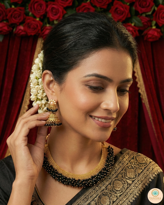RANG-DE Pearl Necklace Set (Necklace, Earrings) - Black