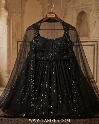 Midnight Sequin Embroidered Georgette Lehenga