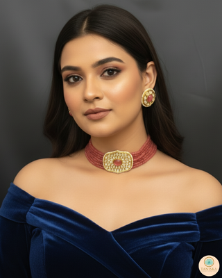 NIMRIT Traditional Kundan Necklace Set - Rose Pink