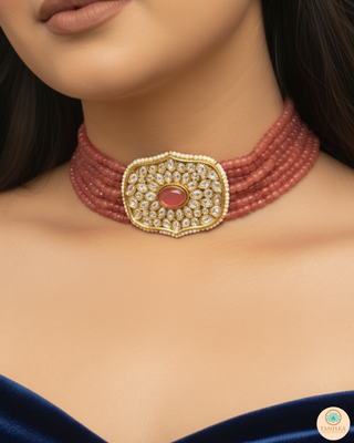 NIMRIT Traditional Kundan Necklace Set - Rose Pink
