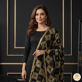 The Regal Checkerboard Phulkari Dupatta
