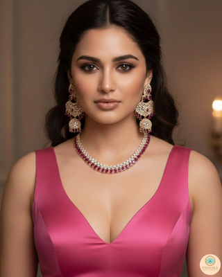 American Diamond Style Necklace Set - Rose Gold / Hot Pink (Limited Edition)