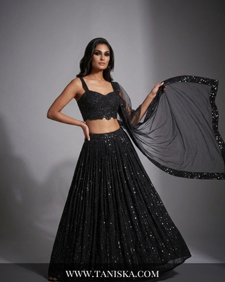 Midnight Sequin Embroidered Georgette Lehenga