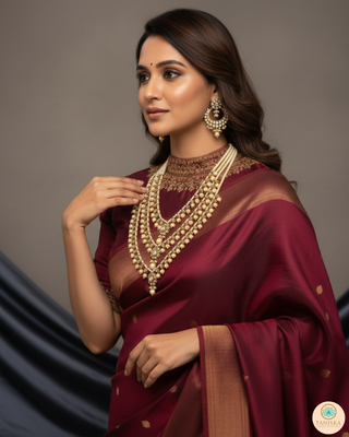HANIYA 3 Tier Designer Golden Long Haar Set