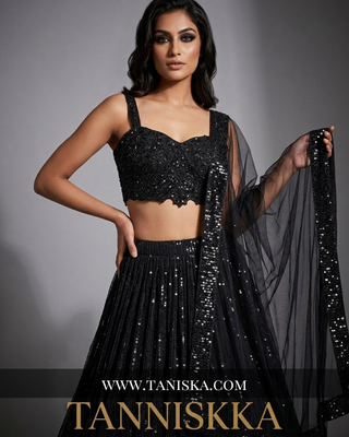 Midnight Sequin Embroidered Georgette Lehenga