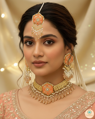 MRINAL Traditional Meenakari Kundan Necklace Set - Peach