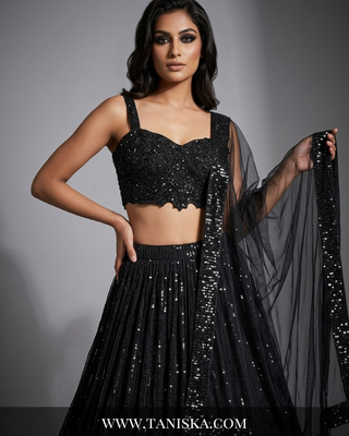 Midnight Sequin Embroidered Georgette Lehenga