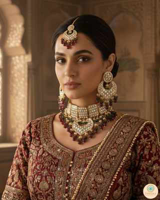 MEHAR Designer Bottle Green/Maroon Kundan Necklace Set