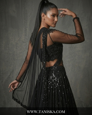 Midnight Sequin Embroidered Georgette Lehenga