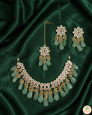 MISHA Kundan Necklace Set (Mint)