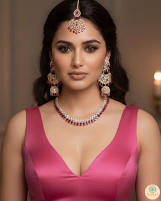 American Diamond Style Necklace Set - Rose Gold / Hot Pink (Limited Edition)