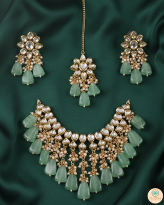 MISHA Kundan Necklace Set (Mint)