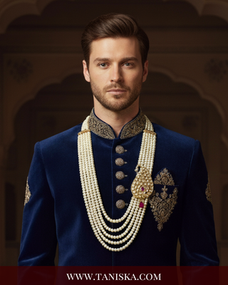 The Rajwada Sovereign | Grand Kundan & Gold Mala | Pearl White Kundan 5 Layered Mens / Groom Mala