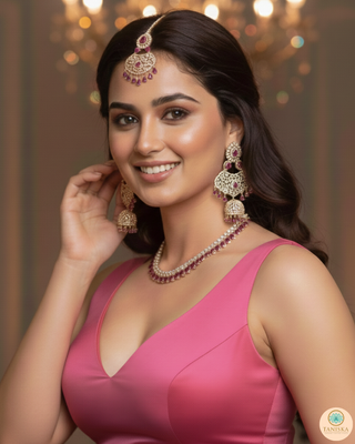 American Diamond Style Necklace Set - Rose Gold / Hot Pink (Limited Edition)