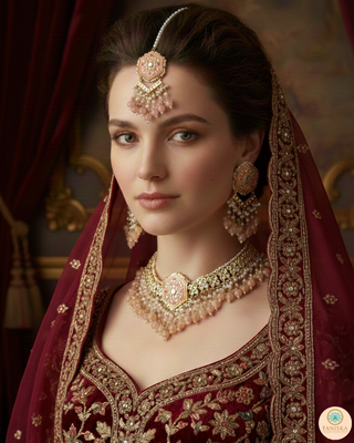 MRINAL Traditional Meenakari Kundan Necklace Set - Peach
