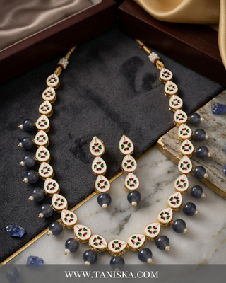 ROYAL Kundan Necklace Set - Charcoal Grey (with Meenakari)