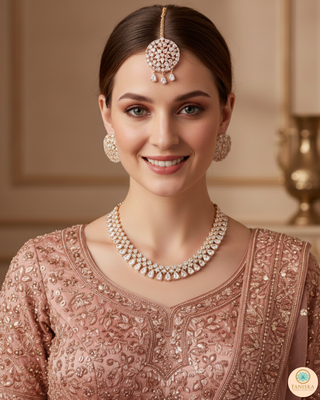 American Diamond Style Necklace Set - Rose Gold