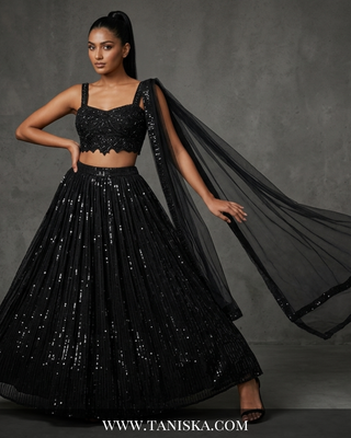 Midnight Sequin Embroidered Georgette Lehenga