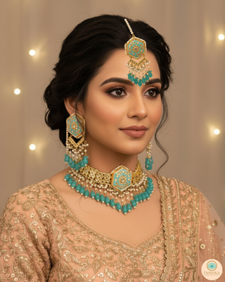 MRINAL Traditional Meenakari Kundan Necklace Set - Mint