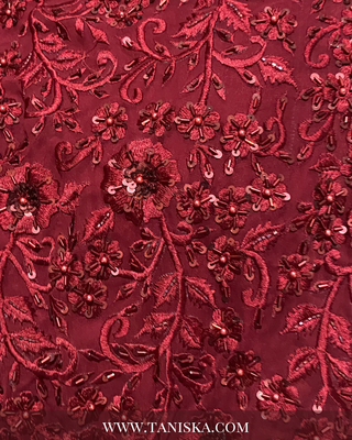Maroon Velvet Floral Bridal Lehenga