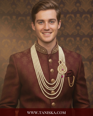 The Rajwada Sovereign | Grand Kundan & Gold Mala | Pearl White Kundan 5 Layered Mens / Groom Mala