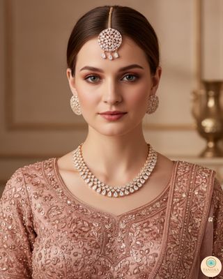 American Diamond Style Necklace Set - Rose Gold