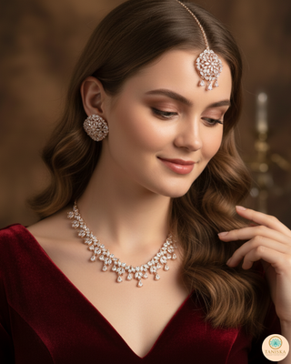 American Diamond Style Necklace Set - Rose Gold