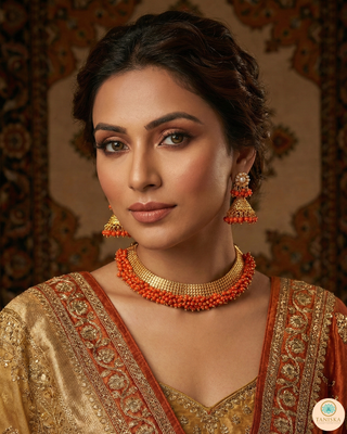 RANG-DE Pearl Necklace Set (Necklace, Earrings) - Dark Orange