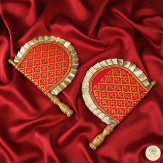 Red Punjabi Pakhi (Hand Fans) - Pack of 2