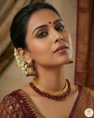 RANG-DE Pearl Necklace Set (Necklace, Earrings) - Maroon