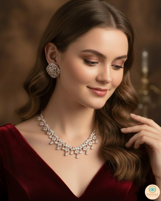 American Diamond Style Necklace Set - Rose Gold