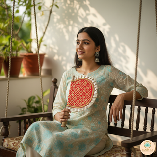 Red Punjabi Pakhi (Hand Fans) - Pack of 2