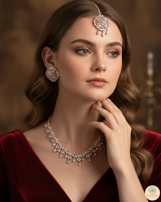 American Diamond Style Necklace Set - Rose Gold