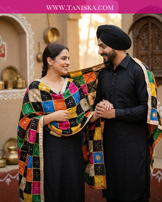 Midnight Onyx Jewel-Tone Bagh Phulkari