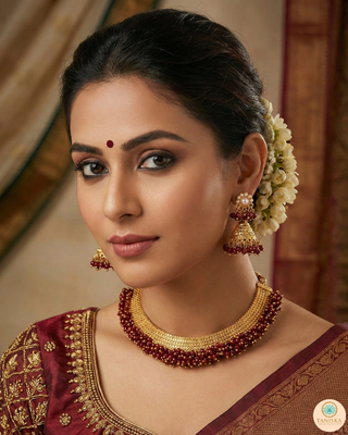 RANG-DE Pearl Necklace Set (Necklace, Earrings) - Maroon