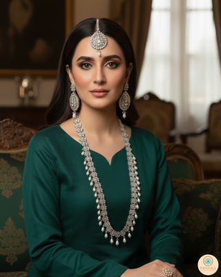 HANIYA Designer Antique Silver Long Haar Set