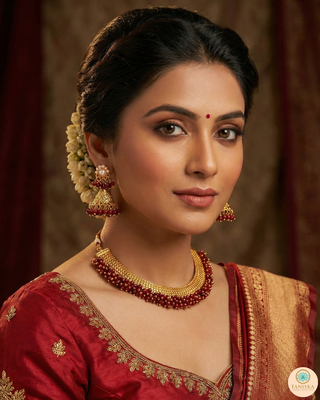 RANG-DE Pearl Necklace Set (Necklace, Earrings) - Maroon