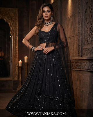 Midnight Sequin Embroidered Georgette Lehenga